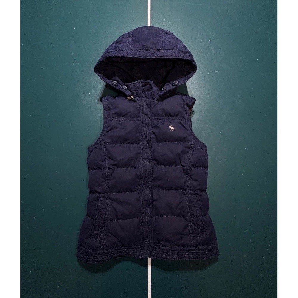 Y2K Abercrombie Heavyweight Down Puffer Hooded Vest Women's Large Navy‎ Blue